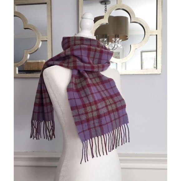 Vtg Edinburgh Scotland Old Town Weaving Co. Purple Plaid Lambswool Fringed Scarf - Picture 10 of 10